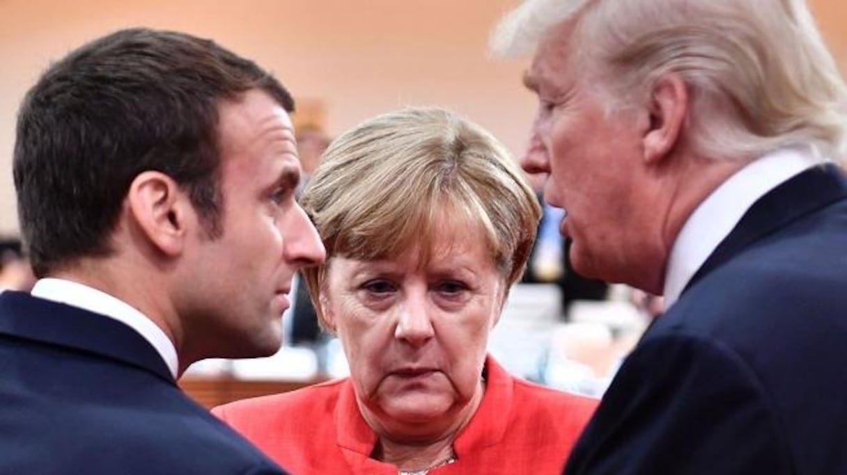 Emmanuel Macron, Engela Merkel et Donald Trump au G20 Finances. 
