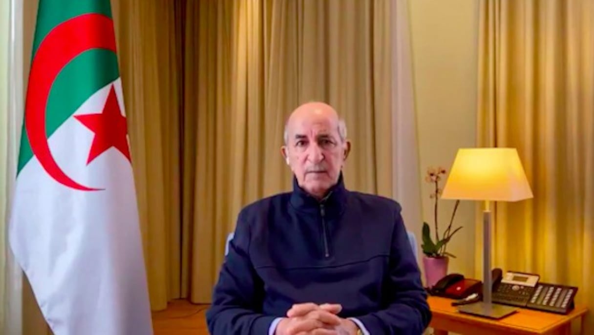 Le président Abdelmadjid Tebboune, lors d'une allocution enregistrée en Allemagne et diffusée le 13 décembre 2020.
