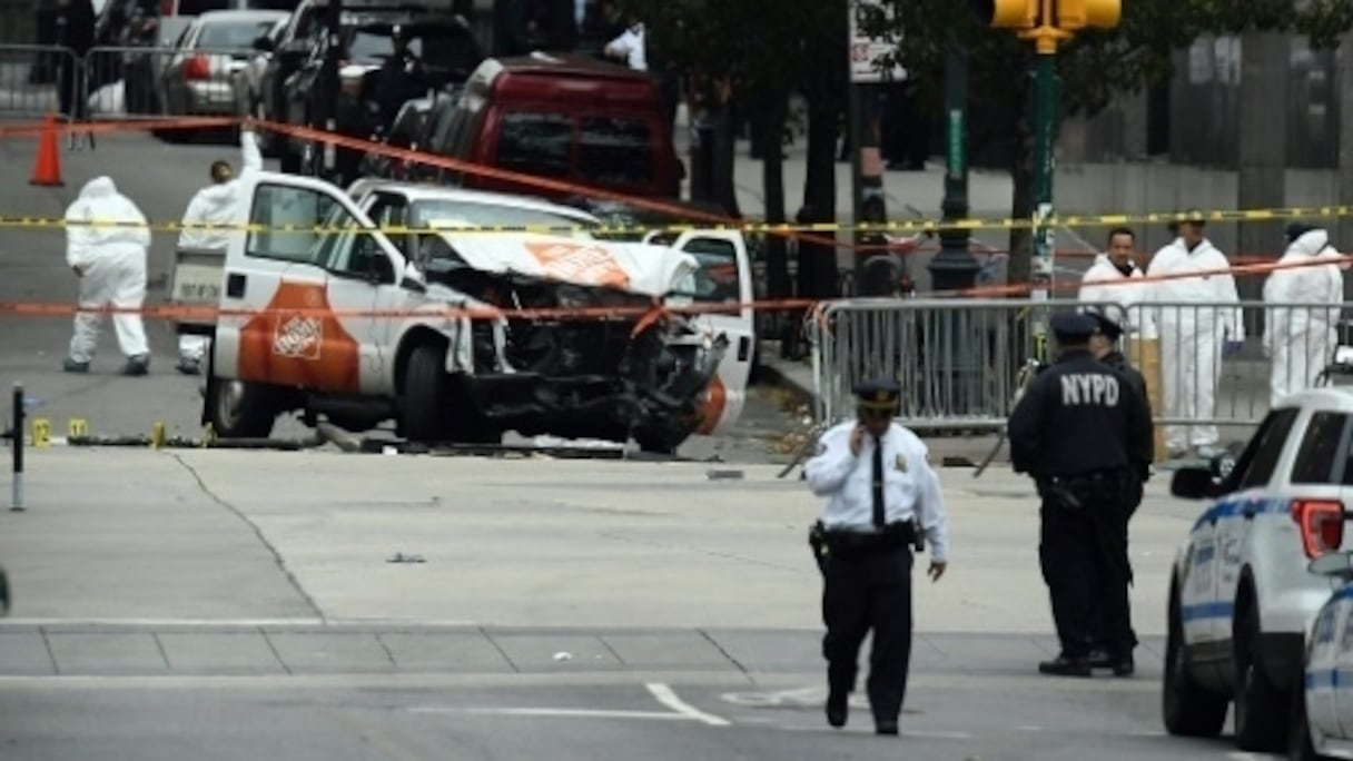 La camionnette qui a fauché passants et cyclistes à Manhattan. 
