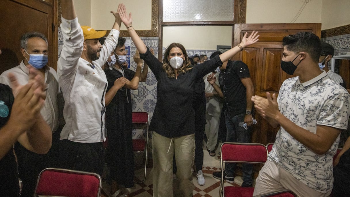 Fatima Zahra Mansouri, présidente du Conseil national du PAM, en campagne électorale à Marrakech, le 3 septembre 2021. 
