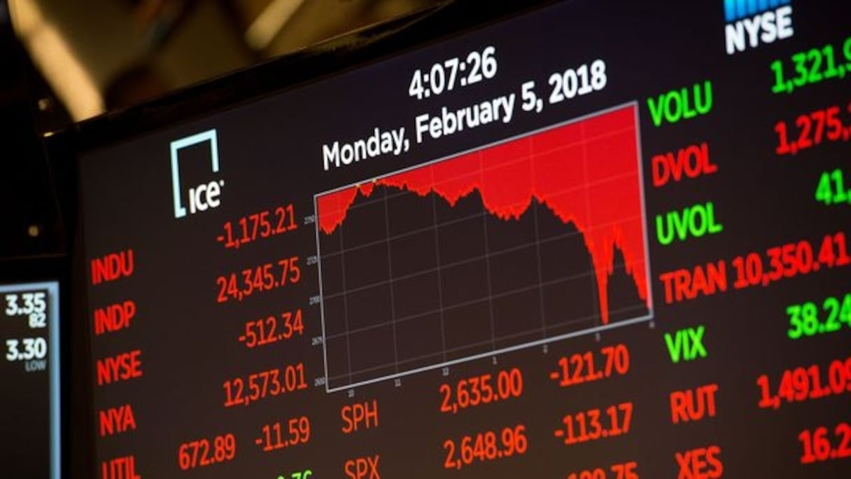 Plongeon du Dow Jones à Wall Street, le 5 février 2018 à New York.
