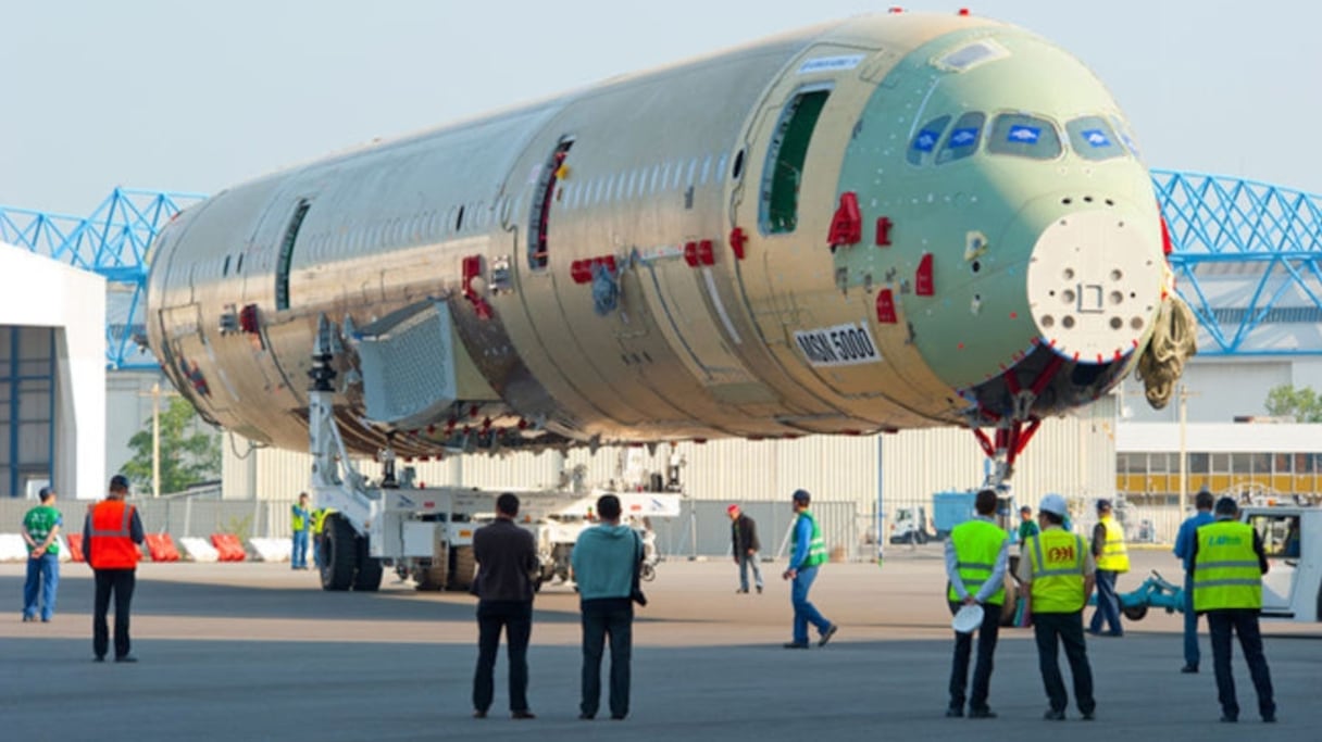 Assemblage d'un avion Airbus, dans l'usine du constructeur aéronautique, à Blagnac, près de Toulouse. 
