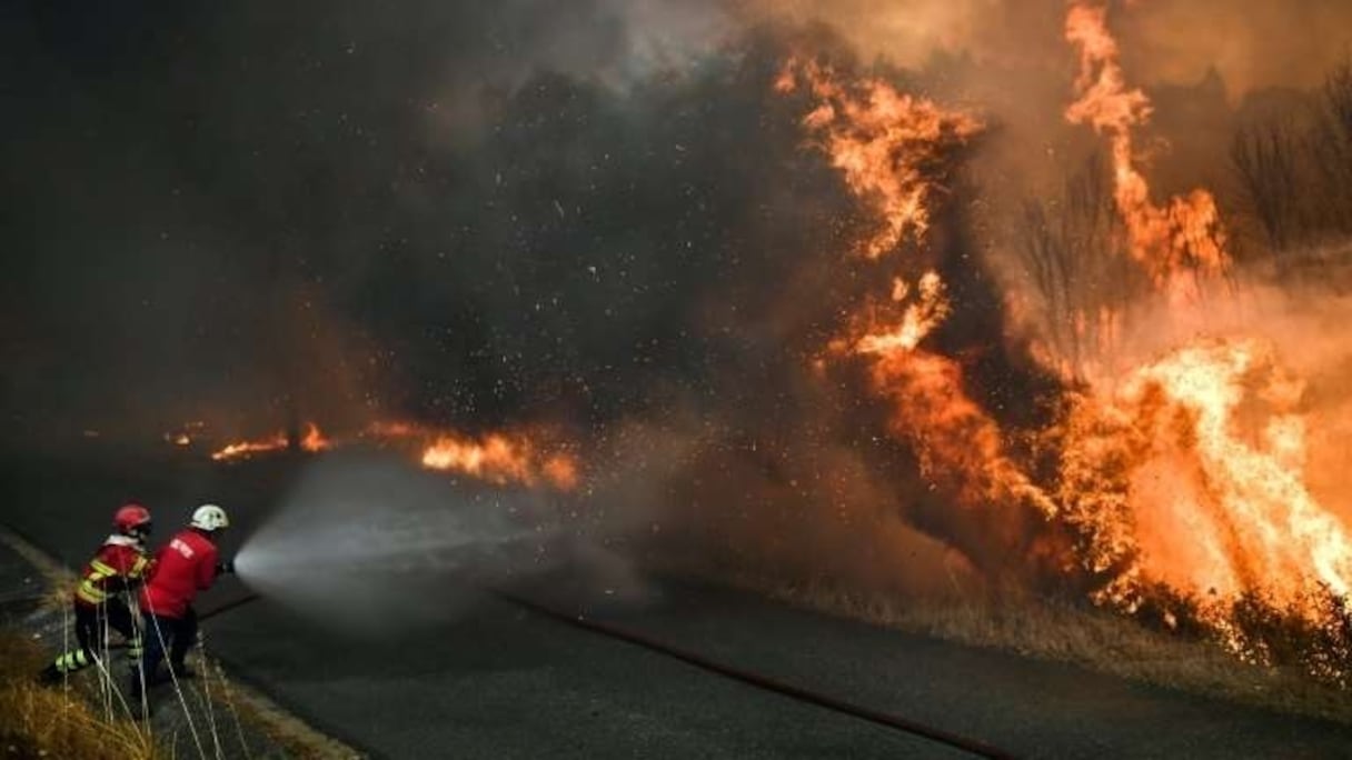 Des pompiers à l'oeuvre à Abrantes, au Portugal, le 10 août 2017. 
