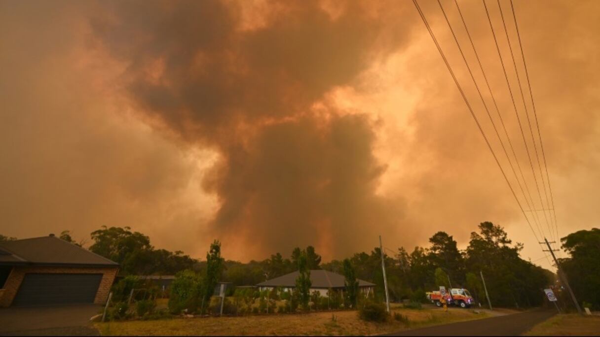 Des feux de forêts à proximité des maisons, le 21 décembre 2019 Bargo, au sud-ouest de Sydney, en Australie.
