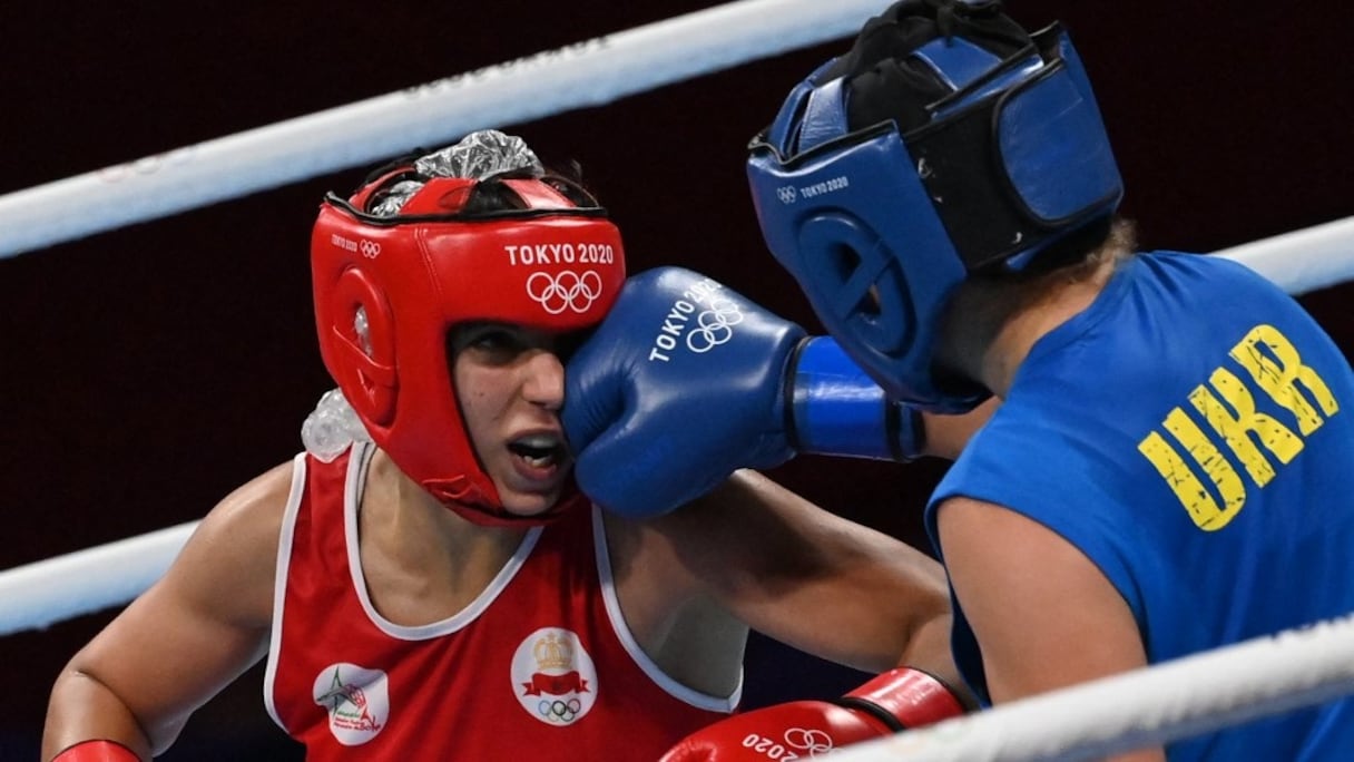 La boxeuse Oumaima Bel Ahbib aux JO de Tokyo.
