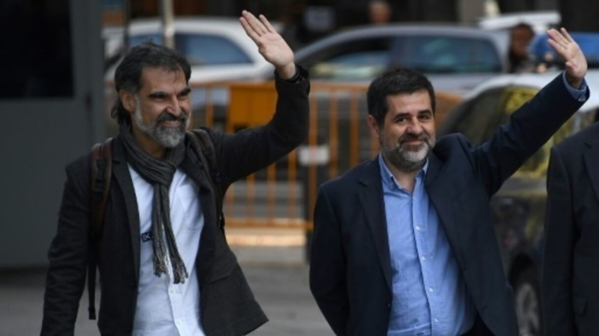 Jordi Sanchez et Jordi Cuixart, deux dirigeants des principales associations indépendantistes de Catalogne.
