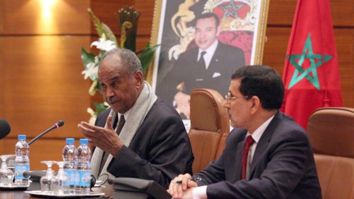 Ahmed Snoussi intervenant lors d’une conférence organisée à l’occasion de la présidence du Maroc du Conseil de sécurité de l'ONU, en 2012 à Rabat. 
