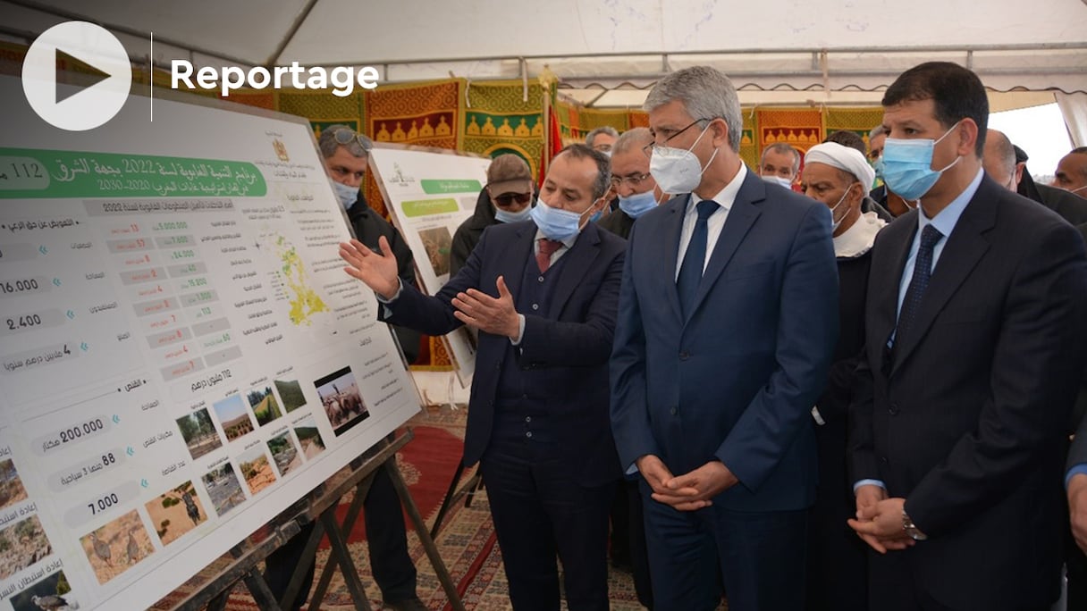 Le ministre de l'Agriculture, de la pêche maritime, du développement rural et des eaux et forêts, était en visite dans la province de Jerada, le 12 mars 2022.
