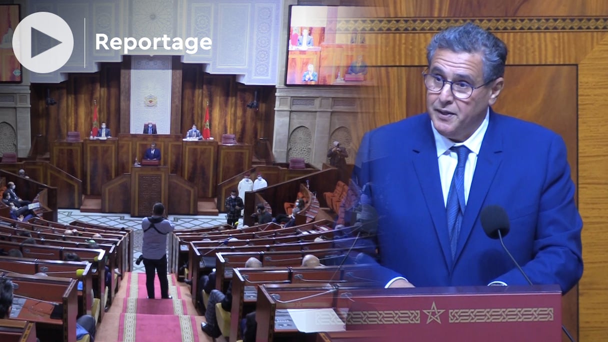 Aziz Akhannouch, chef du gouvernement, lors de sa première séance mensuelle des questions orales à la Chambre des représentants, lundi 29 novembre 2021.
