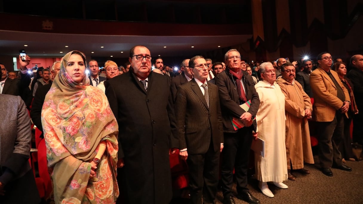 De gauche à droite: Rkia Derham, Mohamed El Yazghi, Saâd Eddine El Othmani. 
