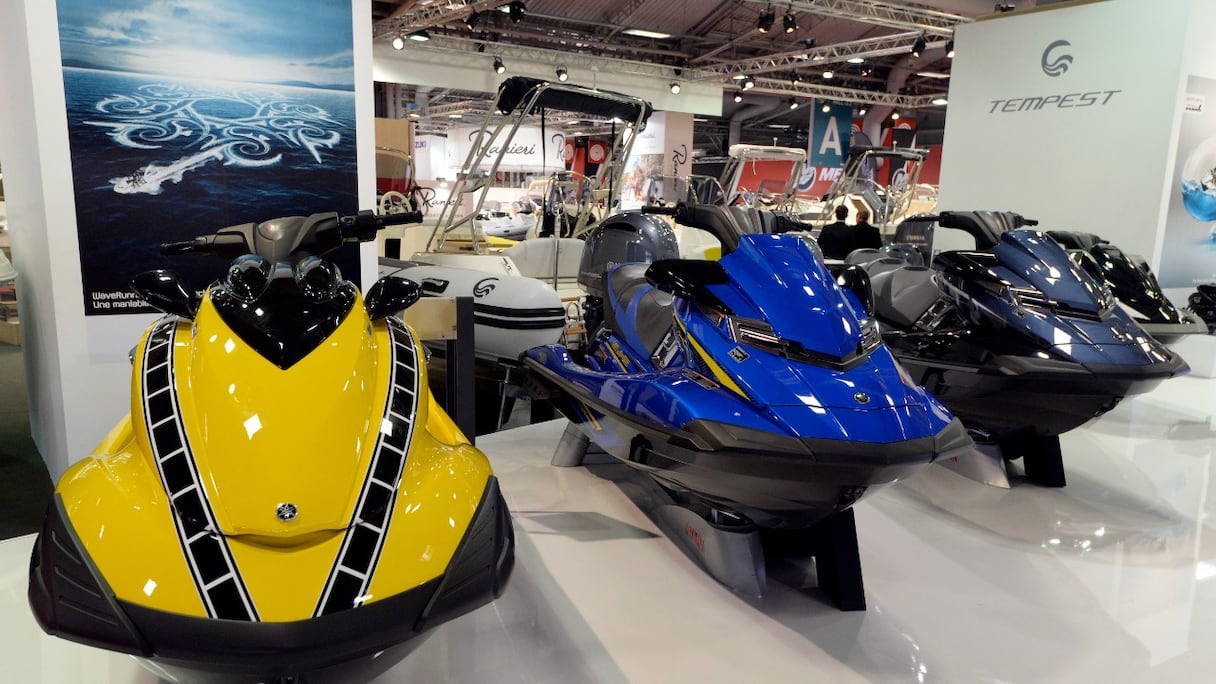 Jet-skis, exposés lors du 55e Salon Nautique International de Paris, Porte de Versailles, le 4 décembre 2015 (archives).
