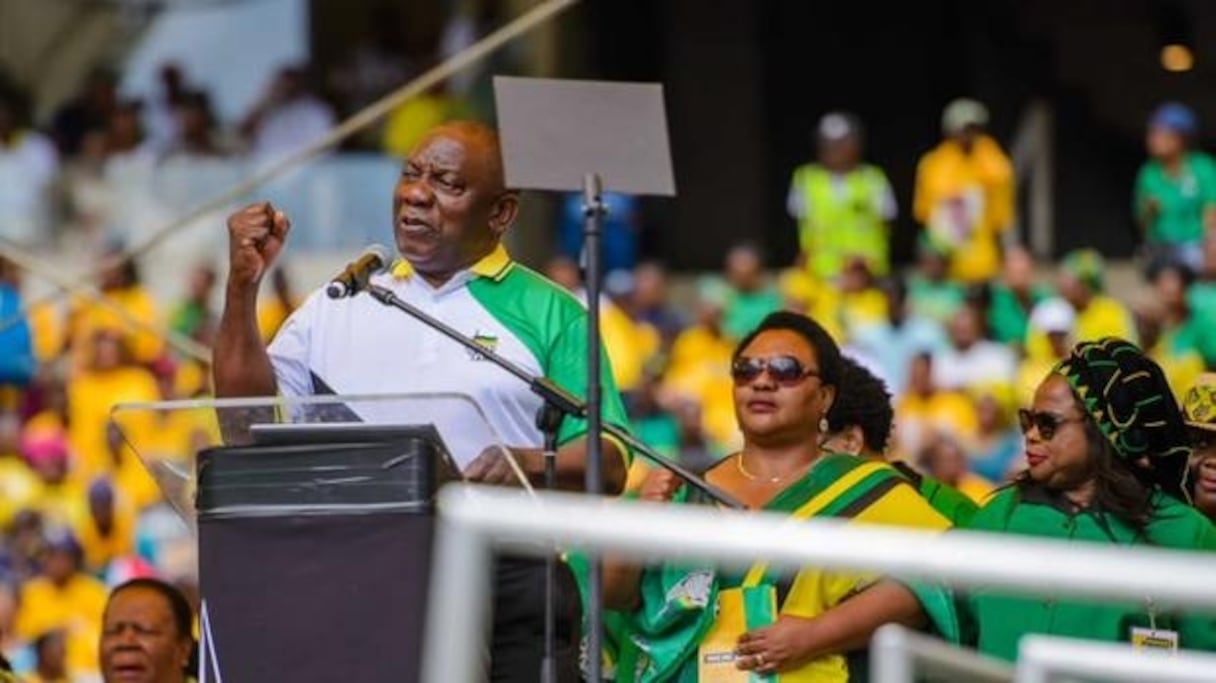 L'actuel président sud-africain, Cyril Ramaphosa, lors de son meeting à Durban.
