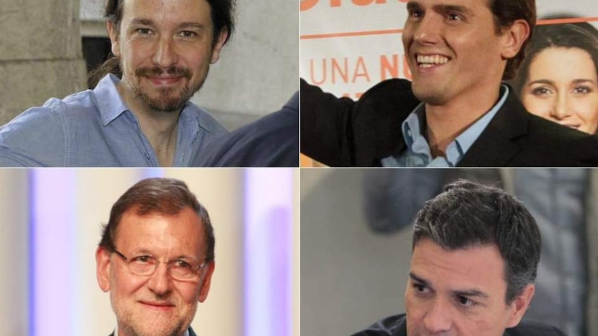 De gauche à droite: Pablo Iglesias (Podemos), Albert Rivera (Ciudadanos), Mariano Rajoy (PParti populaire) et Pedro Sanchez (PSOE)
