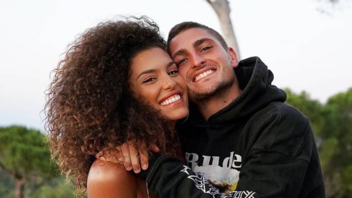 La star du PSG Marco Verratti et sa fiancée Jessica Aidi.
