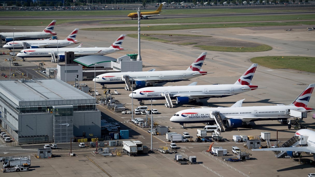 Des avions de British Airways à l'aéroport d'Heathrow, à Londres, le 13 juin 2021. 
