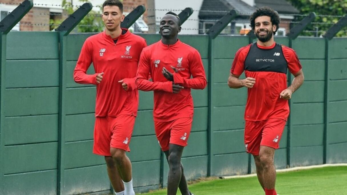 Sadio Mané et Mohamed Salah au centre d'entrainement de Liverpool.

