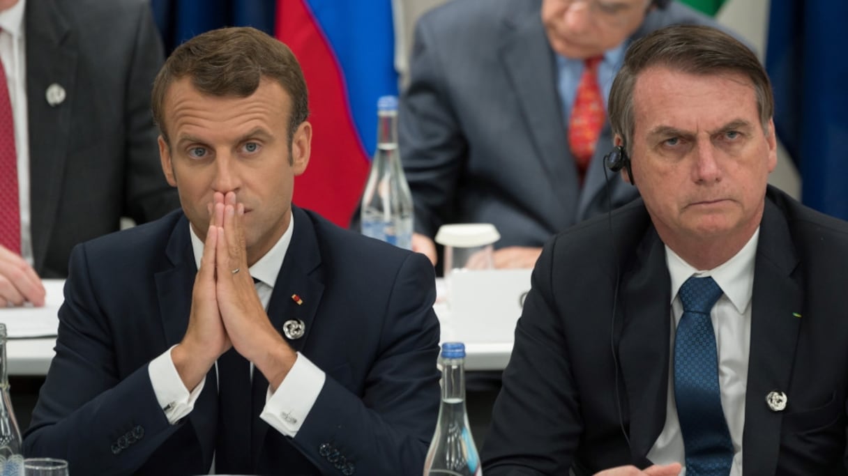 Emmanuel Macron et Jair Bolsonaro lors du G20 à Osaka, en juin 2019.
