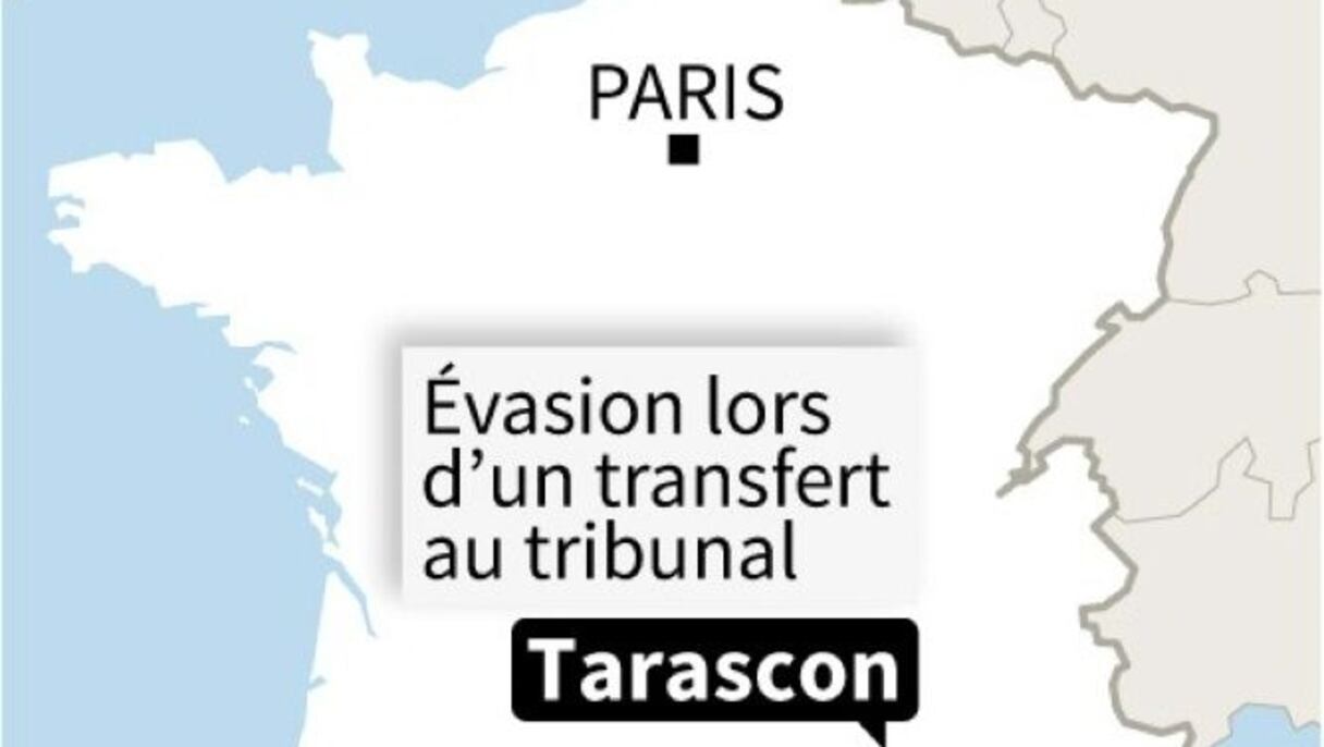 Carte de localisation de Tarascon où un détenu s'est évadé grâce à un commando "lourdement armé" lors d'un transfert au tribunal. 
 

