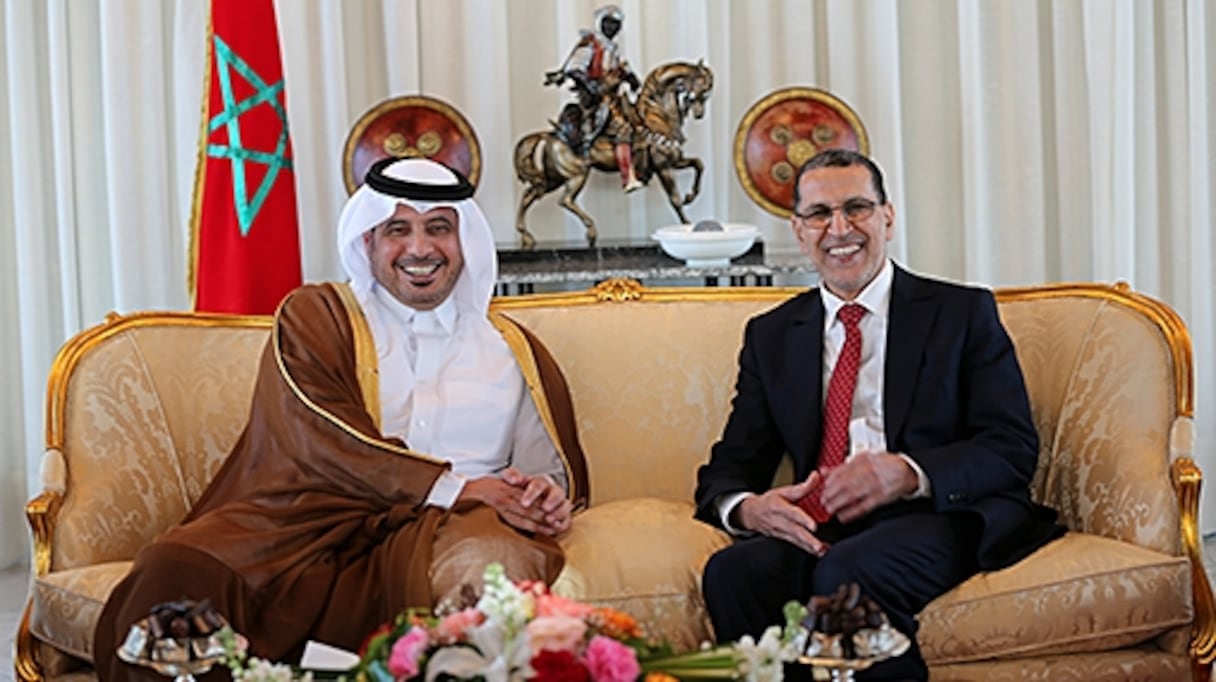 Le Premier ministre et ministre de l’Intérieur du Qatar, Abdallah ben Nasser ben Khalifa Al Thani, et le chef du gouvernement, Saâd-Eddine El Othmani.
