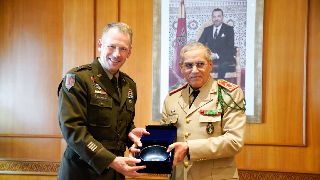 El Farouk Belkheir, Inspecteur général des FAR reçoit Todd R. Wasmund, nouveau commandant général de SETAF-Africa, le 22 août 2022 à Rabat.
