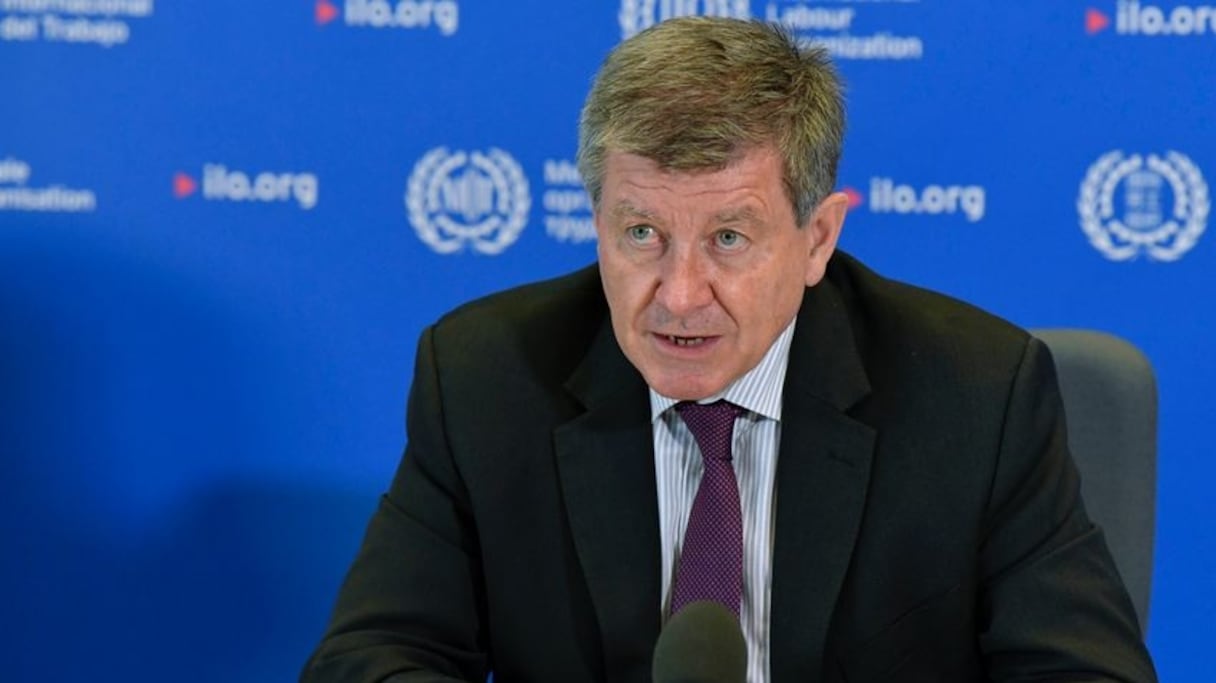 Guy Ryder, DG de l'Organisation internationale du travail, lors de la conférence de presse de restitution du rapport annuel de l'OIT, mercredi 2 juin 2021.
