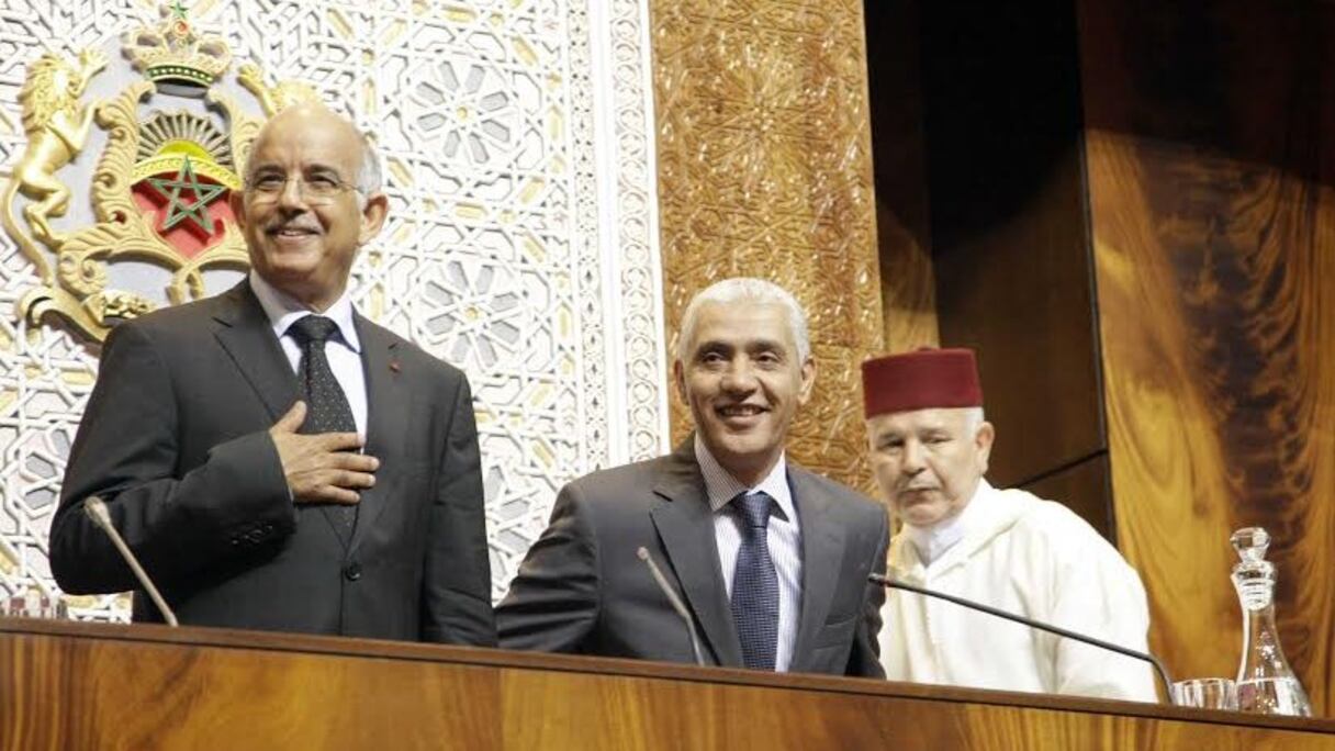 Mohamed Cheikh Biadillah et Rachid Talbi Alami, respectivement présidents de la Chambre des conseillers et de la Chambre des représentants.
