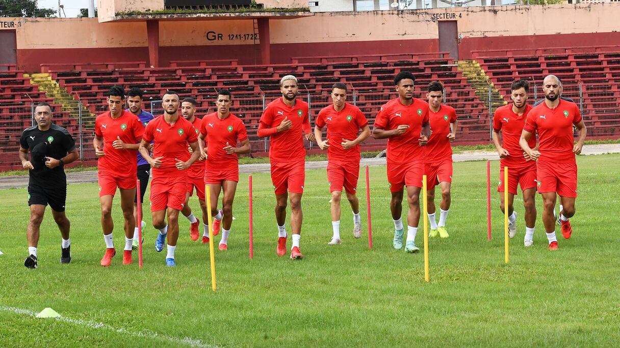 Une séance d'entrainement des Lions de l'Atlas à Conakry. 
