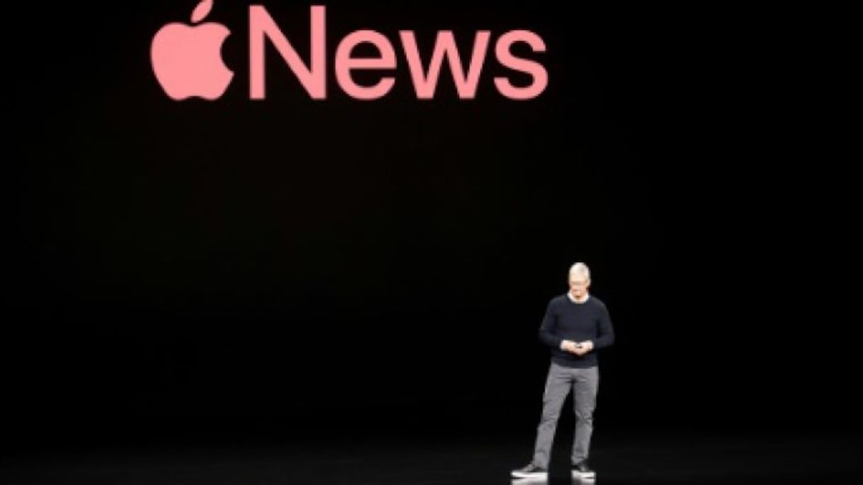 Tim Cook, PDG d'Apple, lors d'une présentation au siège de l'entreprise, à Cupertino, en Californie, le 25 mars 2019.
