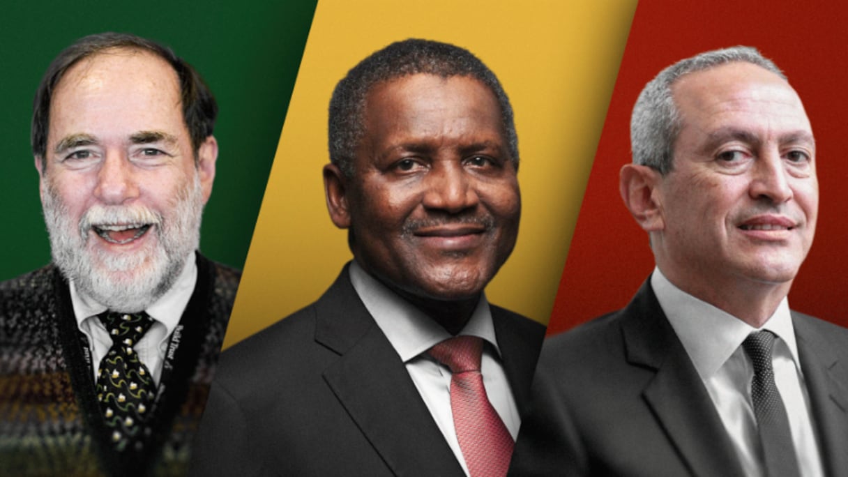 Aliko Dangote du Nigeria (au milieu), Nassef Sawiris d'Egypte (à droite) et Nicky Oppenheimer d'Afrique du Sud (à gauche).
