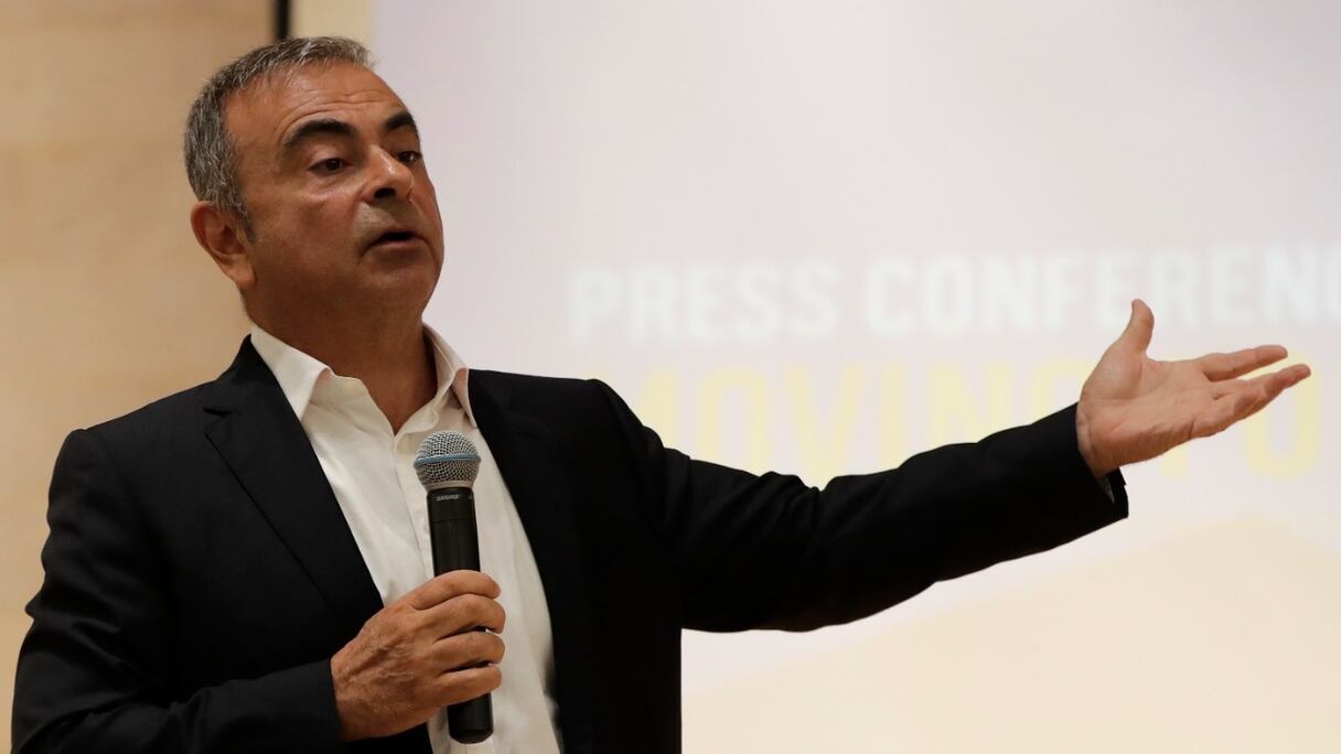 L'ex-président de Nissan Carlos Ghosn lors d'une conférence de presse à Jounieh, dans le nord du Liban, le 29 février 2020. C'est là sa deuxième apparition publique depuis qu'il a fui clandestinement le Japon.
