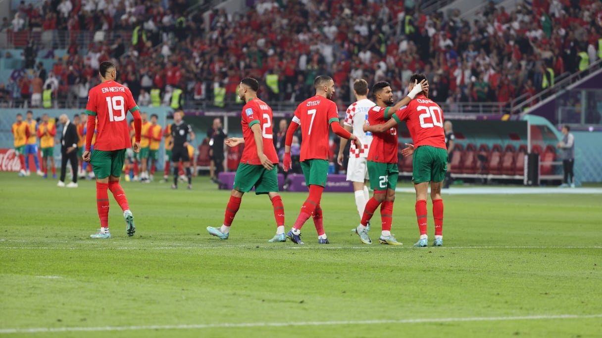 Les Lions de l'Atlas, à la fin de leur match contre la Croatie, le 17 décembre 2022.
