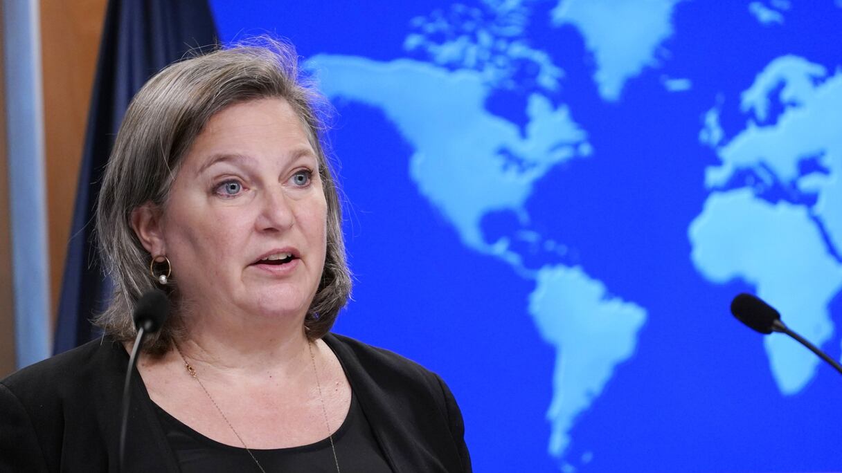 La sous-secrétaire aux affaires politiques du département d'Etat, Victoria J. Nuland, à un briefing à Washington, le 27 janvier 2022.
