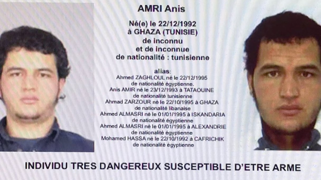 Capture d'écran montrant un mandat d'arrêt visant le Tunisien Anis Amri, suspect de l'attentat au camion-bélier de Berlin.
