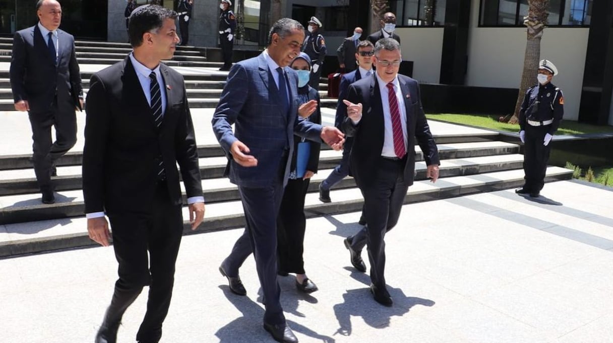 Abdellatif Hammouchi recevant le ministre israélien de la Justice, Gideon Saar, le 27 juillet à Rabat
