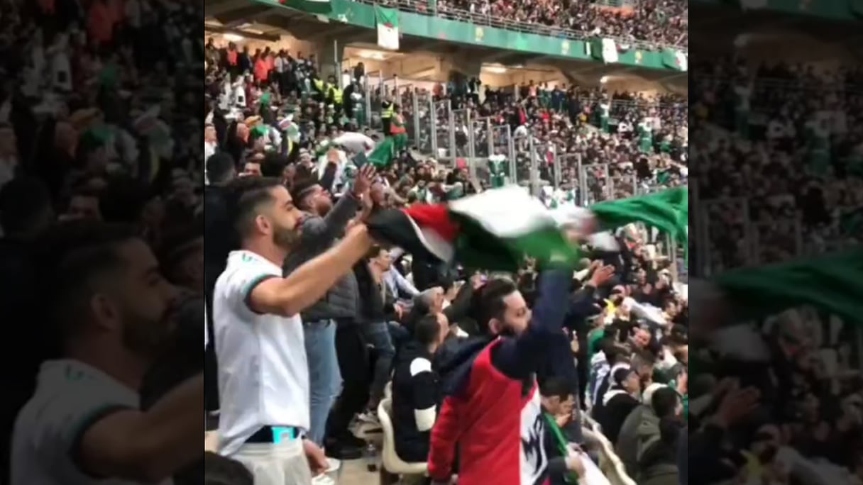 Les supporters algériens scandant des cris racistes contre les Marocains, le 13 janvier 2023 lors de la cérémonie d'ouverture du CHAN.
