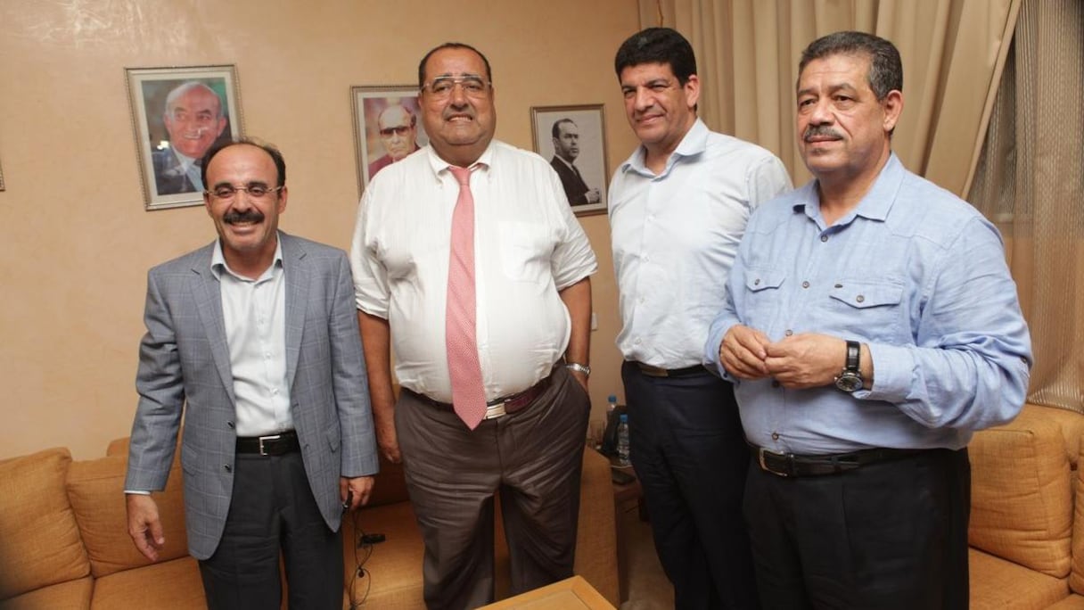 Ilyas El Omari, Driss Lachgar, Mustapha Bakkoury et Abdelhamid Chabat, hier à Rabat après l'annonce des résultats.
