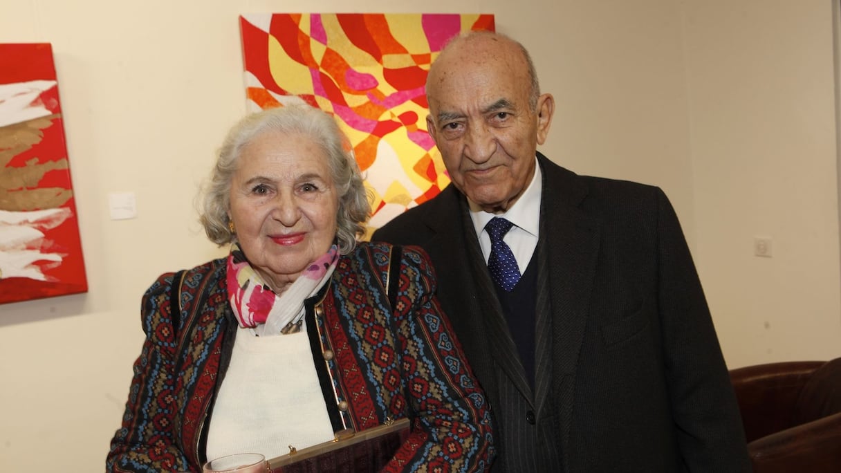 Abderrahman et Helen Youssoufi lors d'un vernissage à Casablanca.
