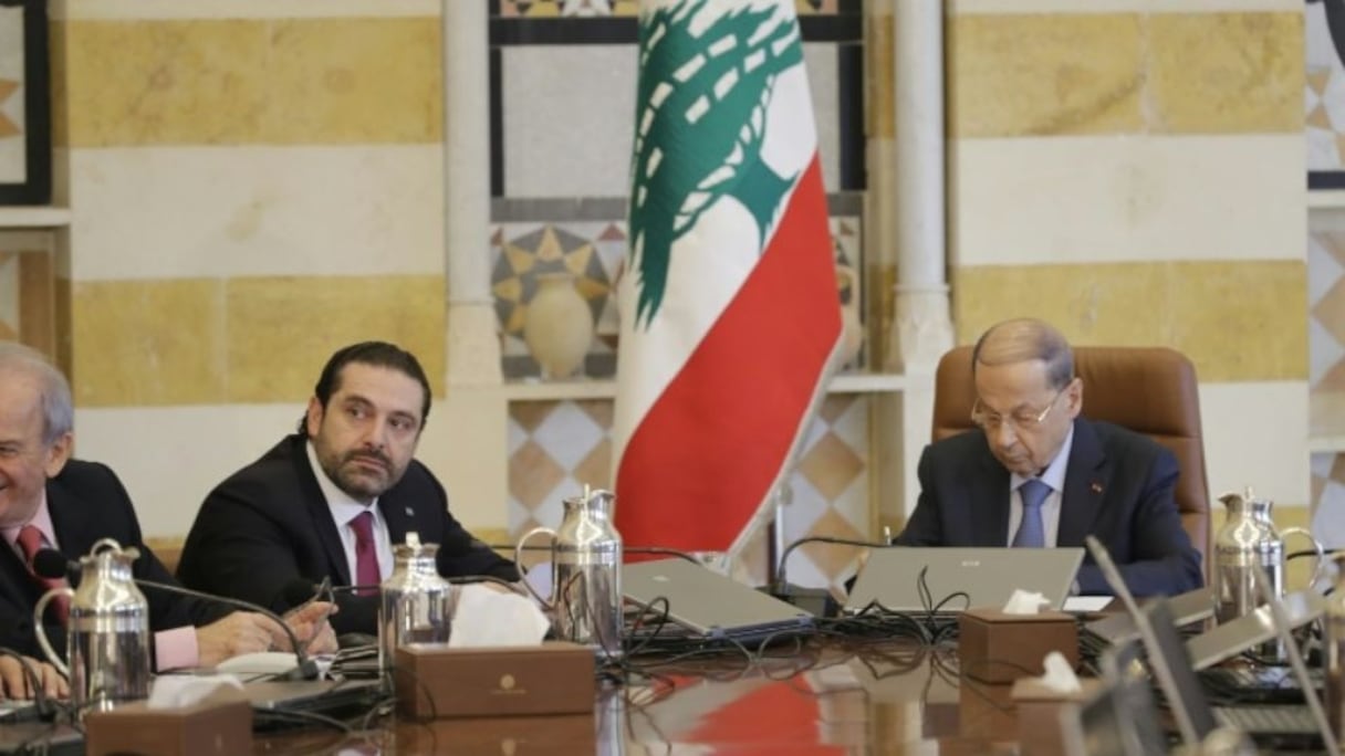 Le Premier ministre Saâd Hariri et le président libanais Michel Aoun lors d'un Conseil des ministres, le 5 décembre 2017. 
