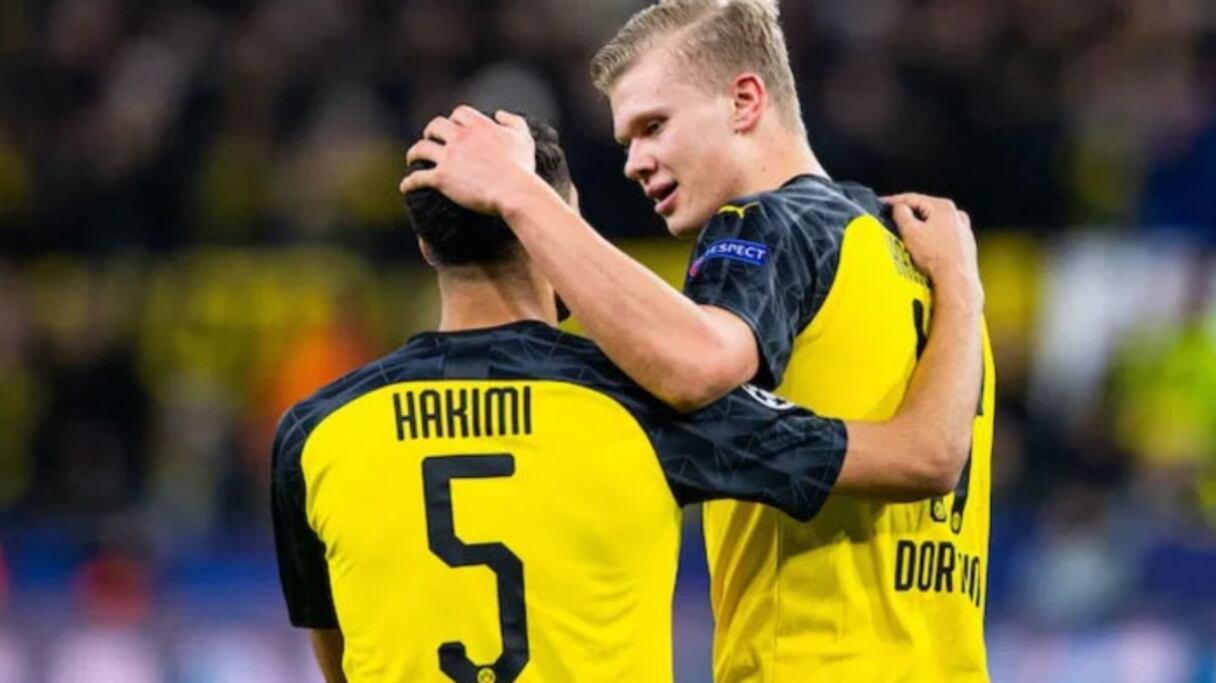 Achraf Hakimi et son coéquipier à Dortmund Erling Braut Håland
