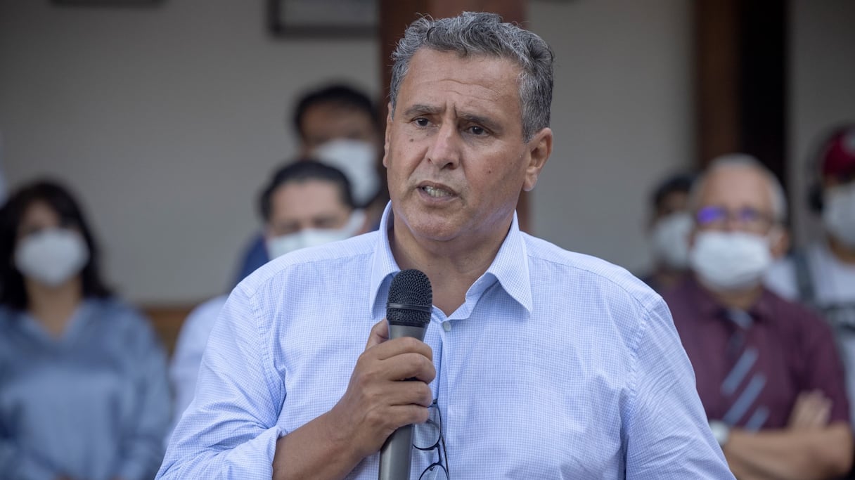 Aziz Akhannouch, président du RNI, s'exprime à un meeting à la Kasbah des Oudayas à Rabat, le 2 septembre 2021, avant les élections législatives du 8 septembre au Maroc, qu'il a remportées. Le 10 septembre, il est désigné chef du gouvernement par le Roi.
