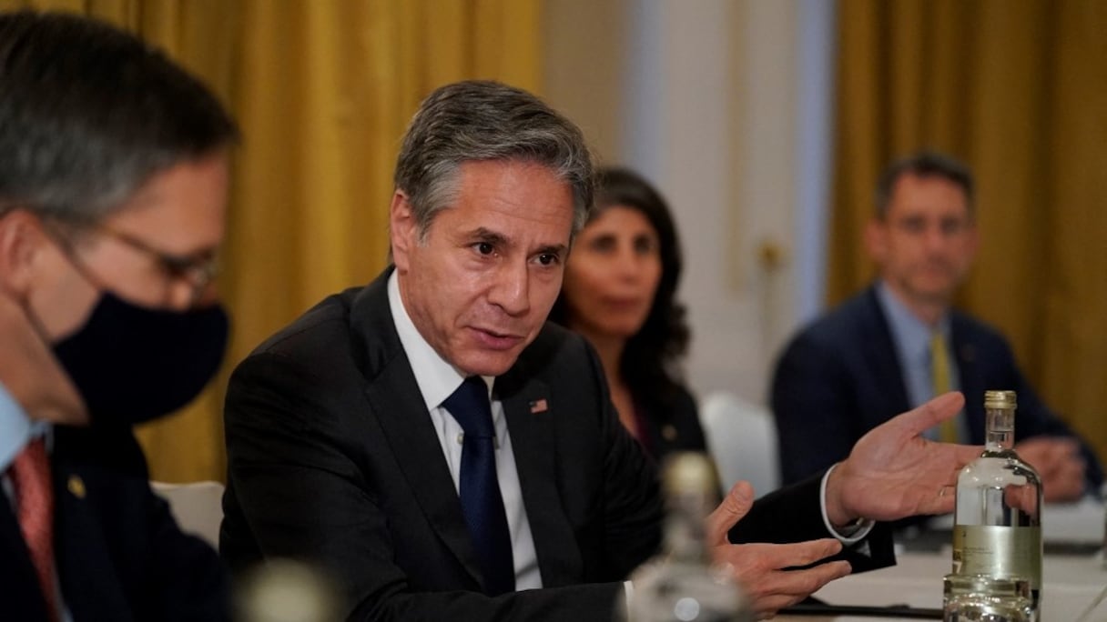 Le secrétaire d'Etat Antony Blinken, lors de sa rencontre avec le ministre israélien des Affaires étrangères, à Rome, le 27 juin 2021. 
