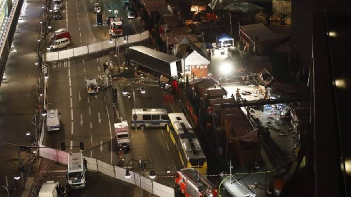 La place du marché de Noël attaquée au camion-bélier le 19 décembre. 
