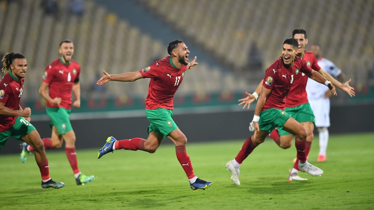 La joie des Lions de l'Atlas qui ont gagné contre le Ghana, le 10 janvier 2022.
