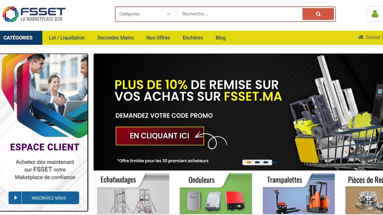 Page d'acceuil de la marketplace fsset.ma.
