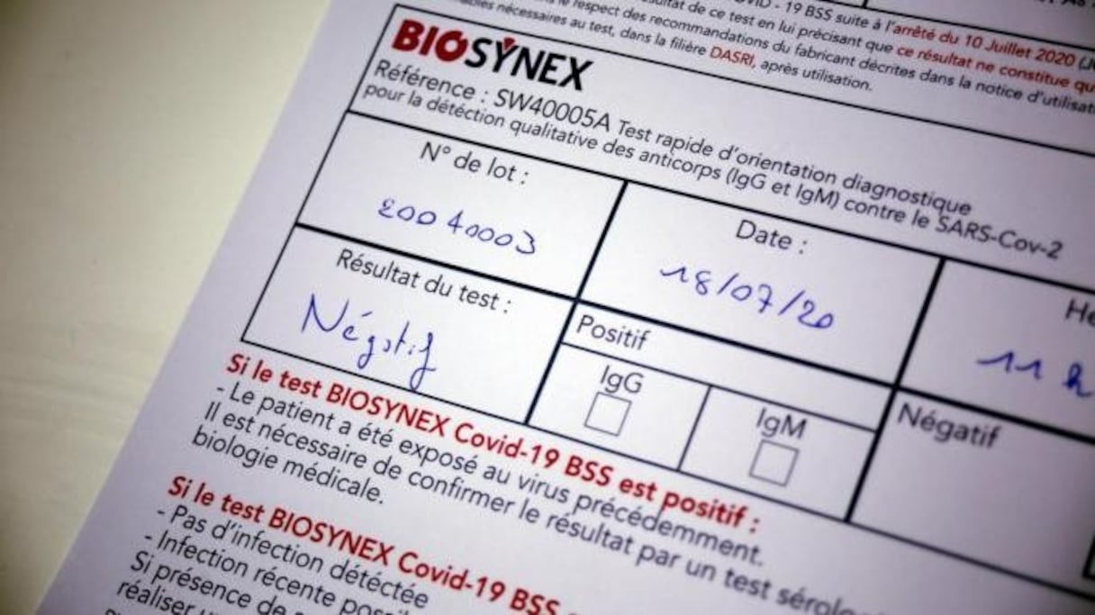 Le résultat négatif d'un test au Covid-19.
