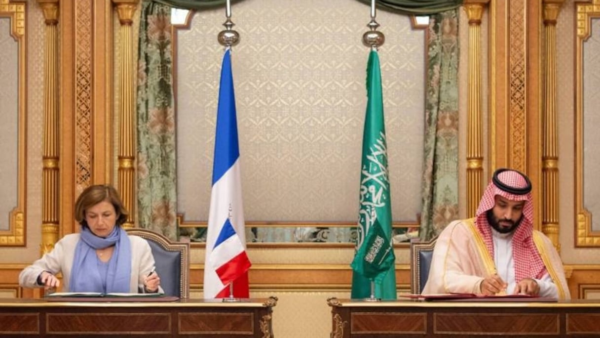 Florence Parly et le prince héritier Mohammed ben Salmane le 8 juillet 2018 à Jeddah.
