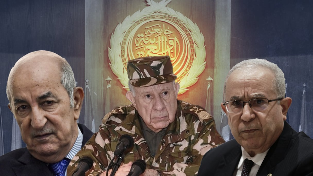 Photomontage des portraits de Abdelmadjid Tebboune, Saïd Chengriha et Ramtane Lamamra
