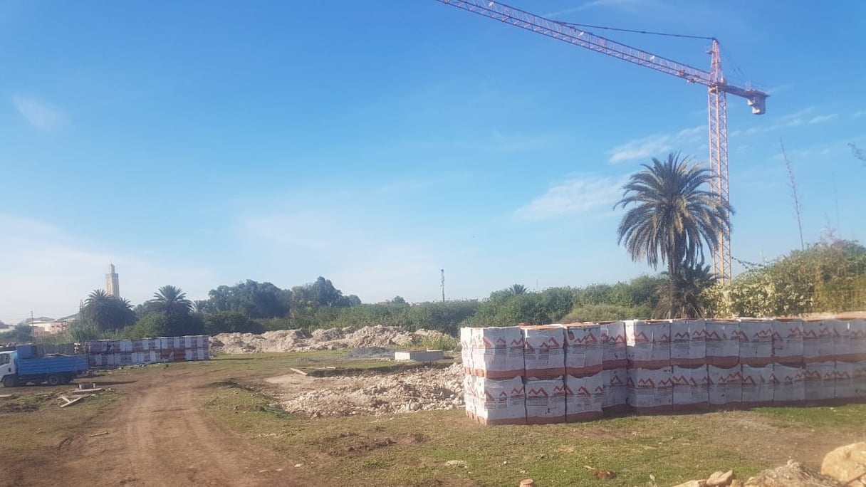 Une grue, des palissades, quelques briques, etc, traits propres aux projets fictifs de Bab Darna. Ici, une vue du site de Majorelle Garden 
