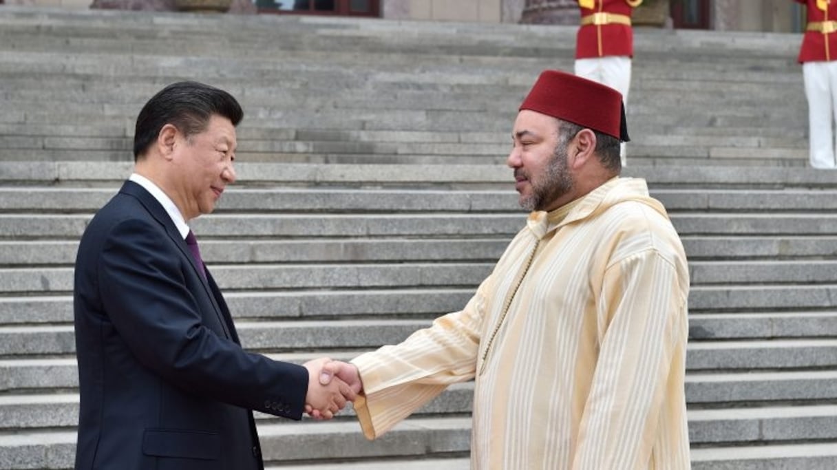 Le roi Mohammed VI et le président de la République populaire de Chine, Xi Jinping, à Pékin, en 2016. 
