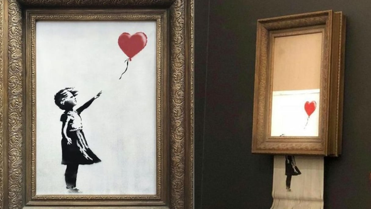 Adjugée 1,2 million d'euros, une toile de Banksy s'est autodétruit en cette année 2019. 
